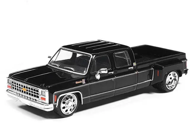 Main image of 1980 Chevrolet Silverado C30 Crew Cab Dually Lowered Pickup Truck Black 1/64 Diecast Model Car by IXO Models