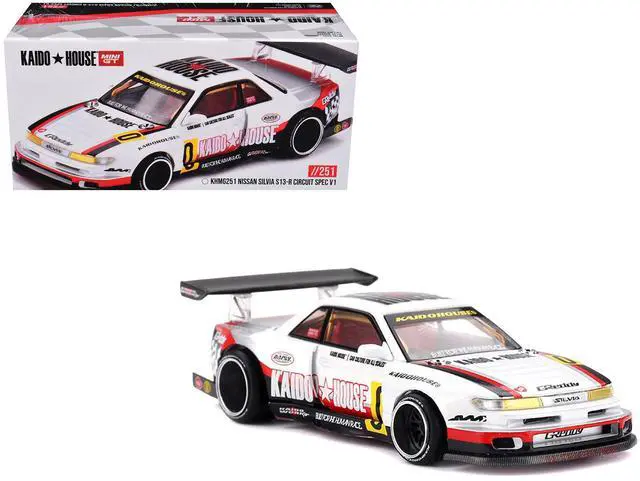 Main image of Nissan Silvia S13-R "Circuit Spec V1" RHD White with Graphics "Kaido House" Special 1/64 Diecast Model Car by Mini GT