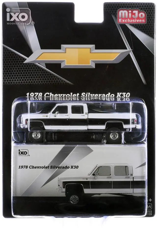 Alt view image 3 of 3 - 1978 Chevrolet Silverado K30 Crew Cab Pickup Truck White and Black 1/64 Diecast Model Car by IXO Models