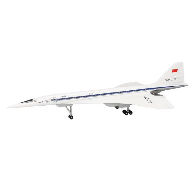 Alt view image 2 of 6 - Tupolev Tu-144D Commercial Aircraft "Aeroflt" (CCCP-77112) White with Blue Stripes 1/400 Diecast Model Airplane by Herpa