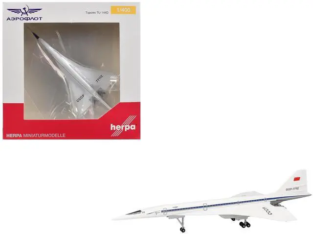 Main image of Tupolev Tu-144D Commercial Aircraft "Aeroflt" (CCCP-77112) White with Blue Stripes 1/400 Diecast Model Airplane by Herpa