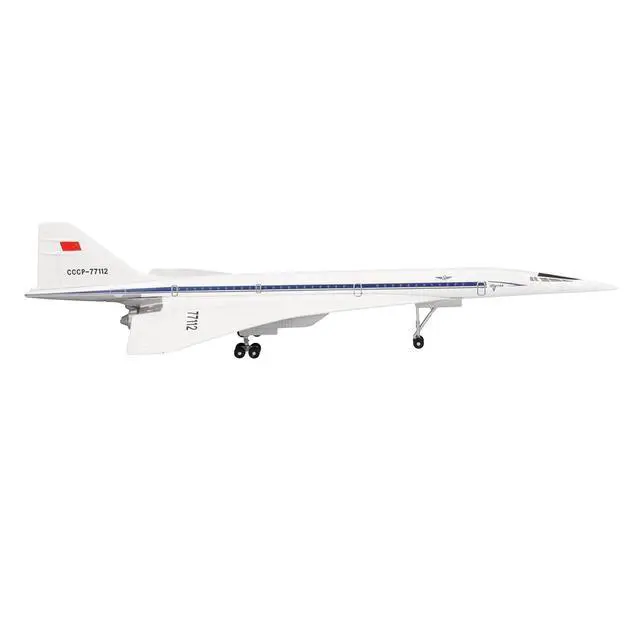 Alt view image 4 of 6 - Tupolev Tu-144D Commercial Aircraft "Aeroflt" (CCCP-77112) White with Blue Stripes 1/400 Diecast Model Airplane by Herpa