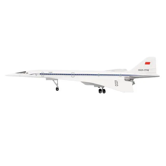 Alt view image 3 of 6 - Tupolev Tu-144D Commercial Aircraft "Aeroflt" (CCCP-77112) White with Blue Stripes 1/400 Diecast Model Airplane by Herpa