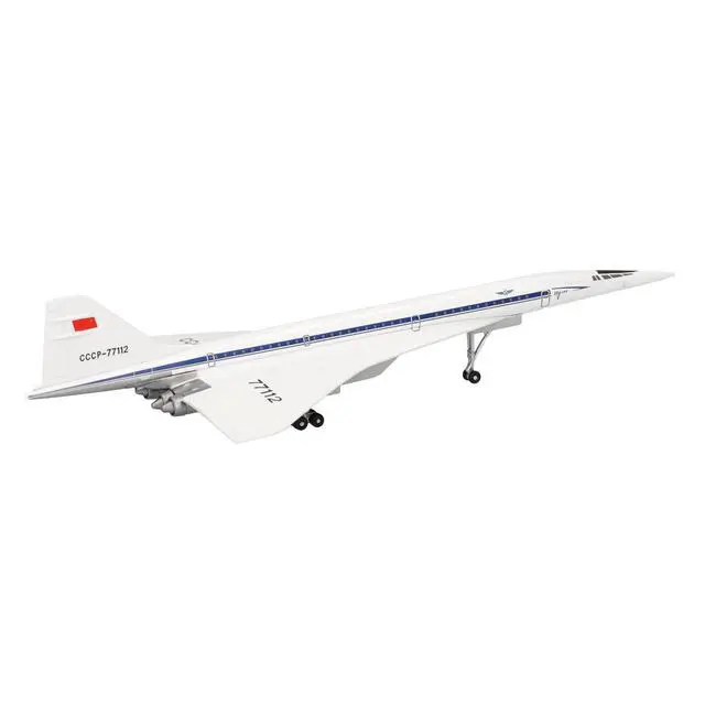 Alt view image 5 of 6 - Tupolev Tu-144D Commercial Aircraft "Aeroflt" (CCCP-77112) White with Blue Stripes 1/400 Diecast Model Airplane by Herpa