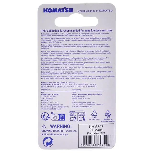 Alt view image 6 of 6 - Komatsu D71PXi Bulldozer Yellow Metal Keychain Diecast Model by Universal Hobbies