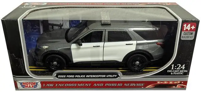 Main image of 2022 Ford Police Interceptor Utility Gray Metallic w/White w/Flashing Lights & Sounds 1/24 Diecast Model Car by Motormax