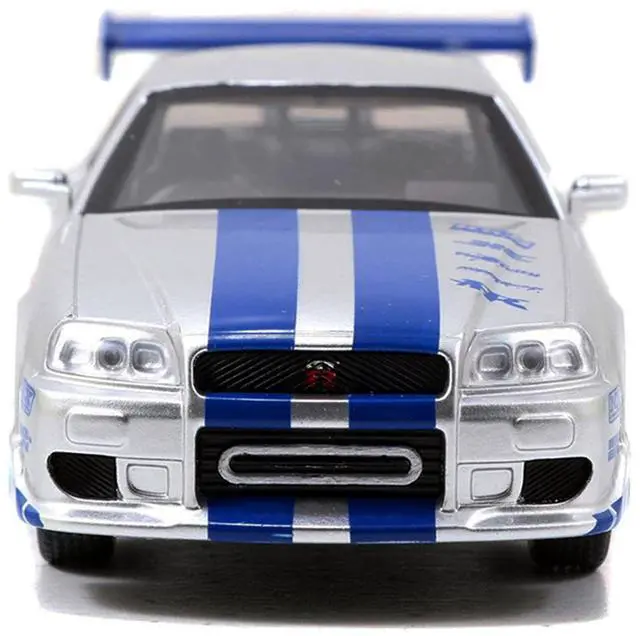 Alt view image 4 of 5 - Brian's Nissan Skyline GT-R (R34) RHD Silver Metallic with Blue "Fast & Furious 25th Anniversary" 1/32 Diecast Car Model by Jada