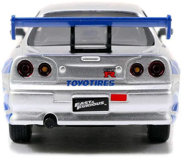 Alt view image 5 of 5 - Brian's Nissan Skyline GT-R (R34) RHD Silver Metallic with Blue "Fast & Furious 25th Anniversary" 1/32 Diecast Car Model by Jada