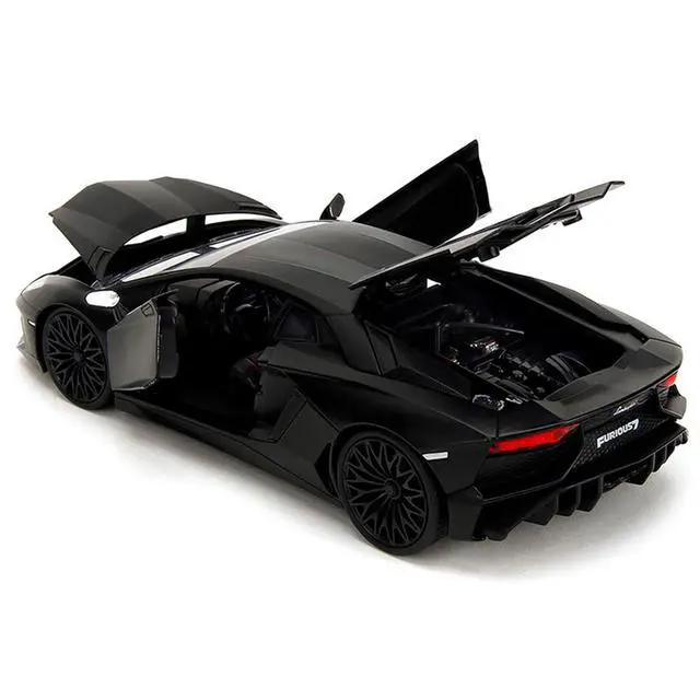 Alt view image 4 of 7 - Shaw's Lamborghini Aventador Matt Black "Furious 7" (2015) Movie "Fast & Furious" Series 1/24 Diecast Car Model by Jada