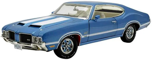 Main image of 1971 Oldsmobile 442 W30 "Dr. Olds Release #6" Viking Blue Metallic with White Stripes Limited Ed 1/18 Diecast Model Car by ACME
