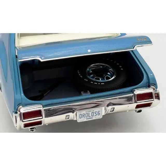 Alt view image 4 of 5 - 1971 Oldsmobile 442 W30 "Dr. Olds Release #6" Viking Blue Metallic with White Stripes Limited Ed 1/18 Diecast Model Car by ACME