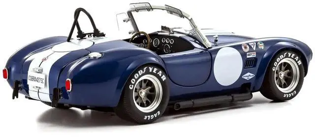 Alt view image 4 of 7 - Shelby Cobra 427 S/C Blue with White Stripes and Race Graphics 1/18 Diecast Model Car by Kyosho