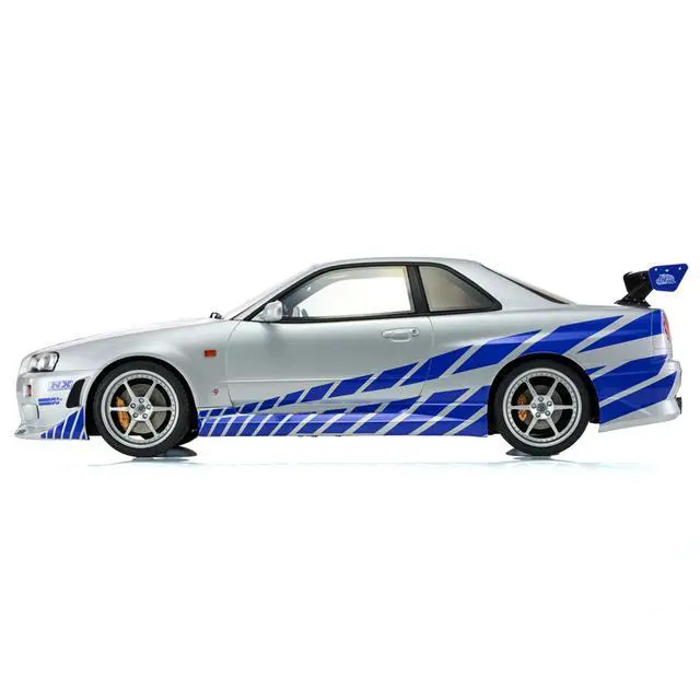 Alt view image 2 of 6 - Nissan Skyline GT-R (R34) RHD Silver Metallic with Blue Graphics "2 Fast 2 Furious" (2003) Movie 1/12 Model Car by Kyosho