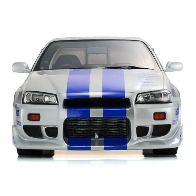 Alt view image 4 of 6 - Nissan Skyline GT-R (R34) RHD Silver Metallic with Blue Graphics "2 Fast 2 Furious" (2003) Movie 1/12 Model Car by Kyosho