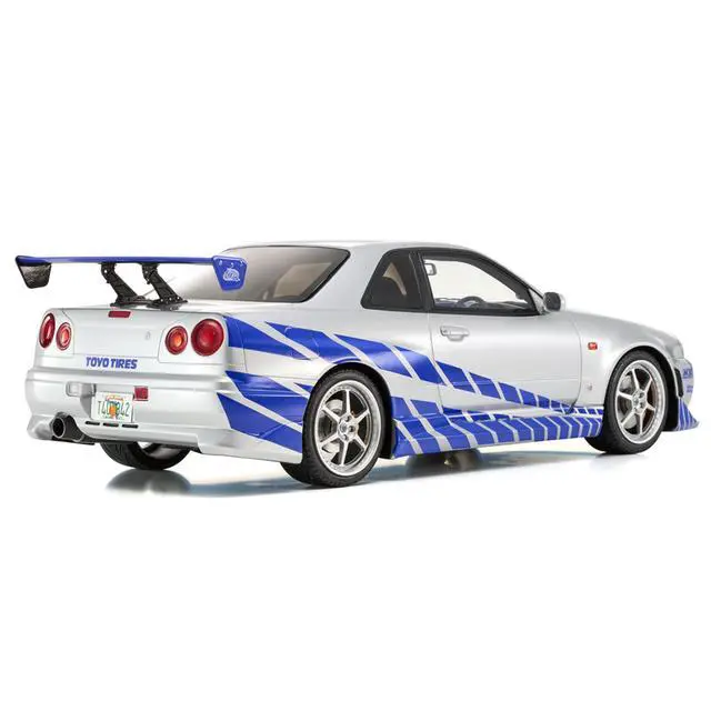 Alt view image 3 of 6 - Nissan Skyline GT-R (R34) RHD Silver Metallic with Blue Graphics "2 Fast 2 Furious" (2003) Movie 1/12 Model Car by Kyosho