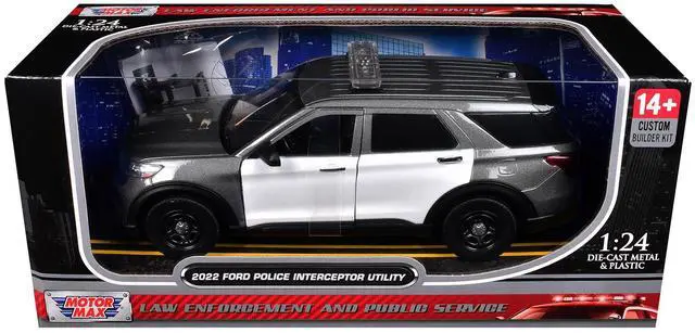 Main image of 2022 Ford Police Interceptor Utility Gray Metallic w/White w/Flashing Lights & Sounds 1/24 Diecast Model Car by Motormax