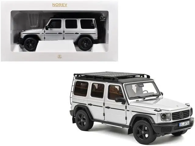 Main image of 2024 Mercedes-Benz G-Class Professional Iridium Silver Metallic with Black Top and Roof Rack 1/18 Diecast Model Car by Norev