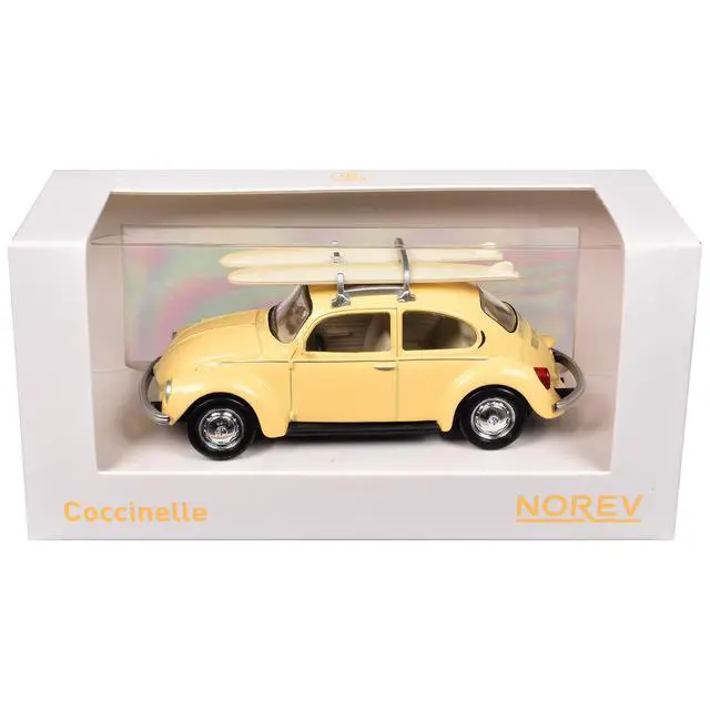 Alt view image 6 of 6 - 1973 Volkswagen Beetle 1303 Pastel Yellow with Roof Rack and 2 Surfboards 1/43 Diecast Model Car by Norev