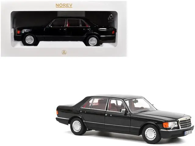 Main image of 1991 Mercedes-Benz 560 SEL Type W126 Black with Red Interior 1/18 Diecast Model Car by Norev