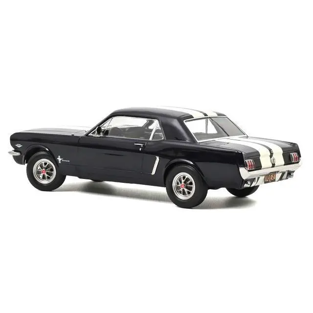 Alt view image 3 of 6 - 1965 Ford Mustang Hardtop Coupe Nightmist Blue Metallic with White Stripes 1/18 Diecast Model Car by Norev