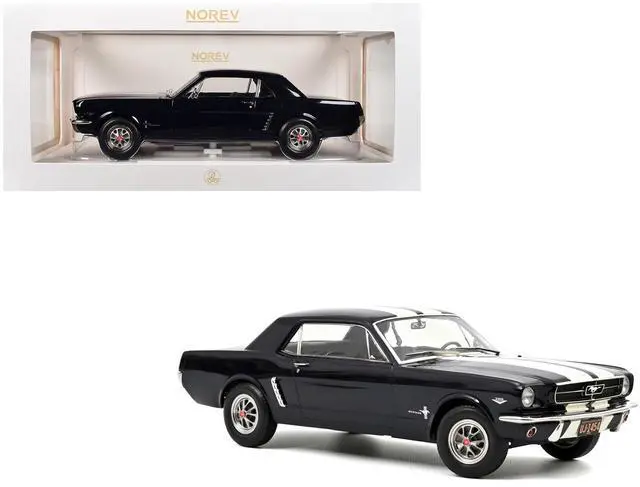 Main image of 1965 Ford Mustang Hardtop Coupe Nightmist Blue Metallic with White Stripes 1/18 Diecast Model Car by Norev