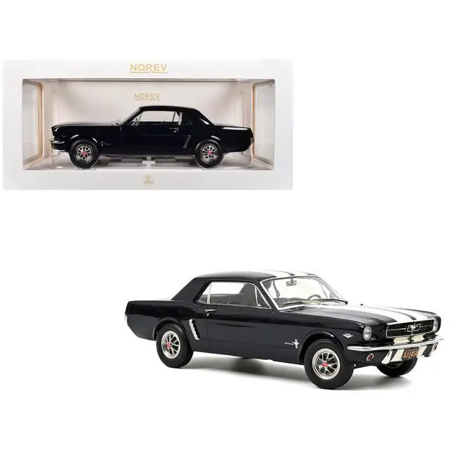 Alt view image 6 of 6 - 1965 Ford Mustang Hardtop Coupe Nightmist Blue Metallic with White Stripes 1/18 Diecast Model Car by Norev