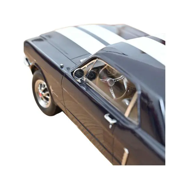 Alt view image 2 of 6 - 1965 Ford Mustang Hardtop Coupe Nightmist Blue Metallic with White Stripes 1/18 Diecast Model Car by Norev