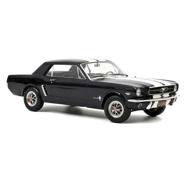 Alt view image 4 of 6 - 1965 Ford Mustang Hardtop Coupe Nightmist Blue Metallic with White Stripes 1/18 Diecast Model Car by Norev