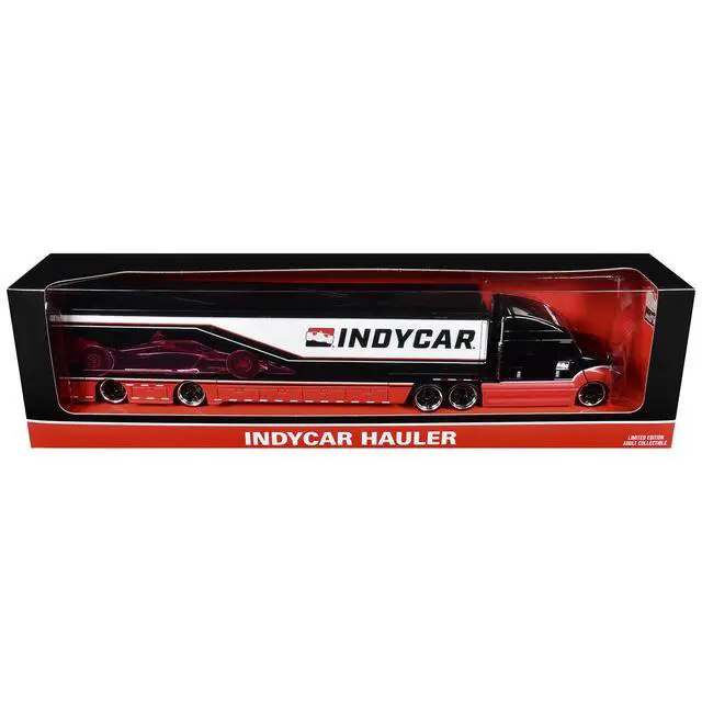 Alt view image 6 of 7 - IndyCar Hauler Black and Red with Graphics 1/64 Diecast Model Car by IXO Models