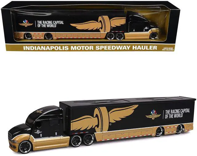 Main image of Indianapolis Motor Speedway Hauler Black and Gold 1/64 Diecast Model Car by IXO Models