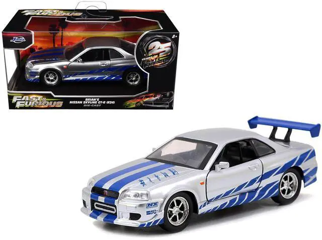 Main image of Brian's Nissan Skyline GT-R (R34) RHD Silver Metallic with Blue "Fast & Furious 25th Anniversary" 1/32 Diecast Car Model by Jada