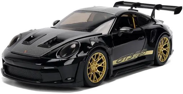 Main image of Porsche 911 (992) GT3 RS Black with Carbon Top and Hood Stripes and Gold Wheels "Hyper-Spec" 1/24 Diecast Model Car by Jada