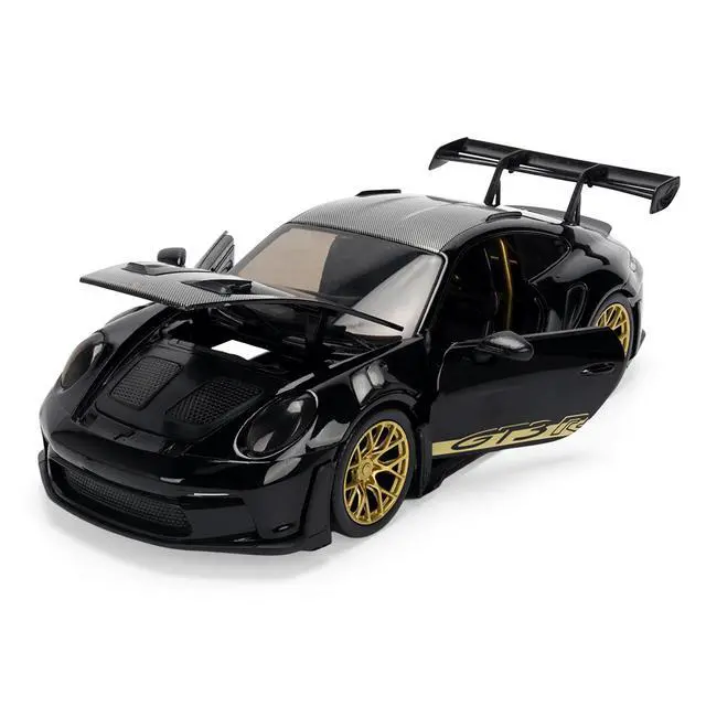 Alt view image 2 of 7 - Porsche 911 (992) GT3 RS Black with Carbon Top and Hood Stripes and Gold Wheels "Hyper-Spec" 1/24 Diecast Model Car by Jada