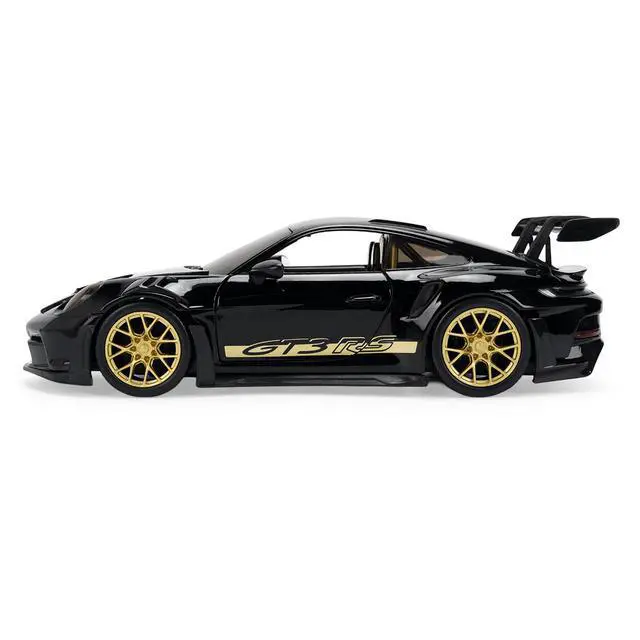 Alt view image 3 of 7 - Porsche 911 (992) GT3 RS Black with Carbon Top and Hood Stripes and Gold Wheels "Hyper-Spec" 1/24 Diecast Model Car by Jada