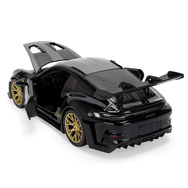 Alt view image 4 of 7 - Porsche 911 (992) GT3 RS Black with Carbon Top and Hood Stripes and Gold Wheels "Hyper-Spec" 1/24 Diecast Model Car by Jada