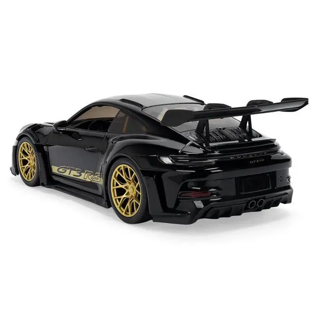 Alt view image 5 of 7 - Porsche 911 (992) GT3 RS Black with Carbon Top and Hood Stripes and Gold Wheels "Hyper-Spec" 1/24 Diecast Model Car by Jada