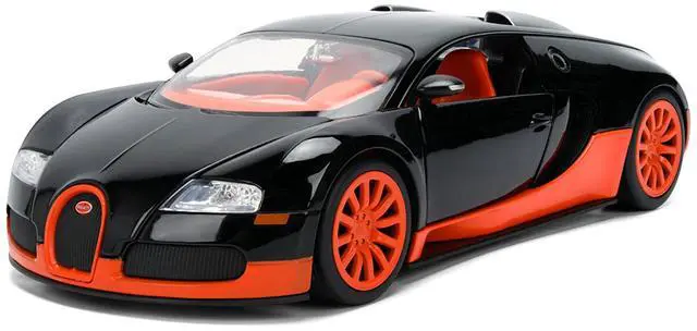 Main image of 2011 Bugatti Veyron Black with Orange Accents and Orange Interior "Hyper-Spec" Series 1/24 Diecast Model Car by Jada