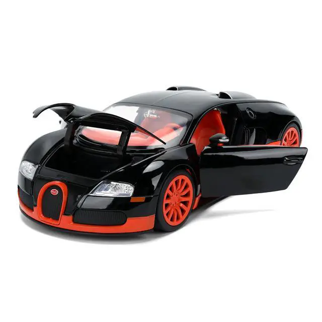 Alt view image 2 of 7 - 2011 Bugatti Veyron Black with Orange Accents and Orange Interior "Hyper-Spec" Series 1/24 Diecast Model Car by Jada
