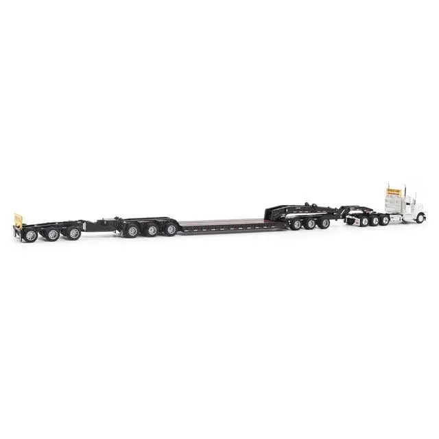 Alt view image 2 of 6 - Peterbilt 589 Tridem-Axle w/Cab and Hydraulic Detachable Trailer w/Jeep & Booster White 1/64 Diecast Model by Diecast Masters