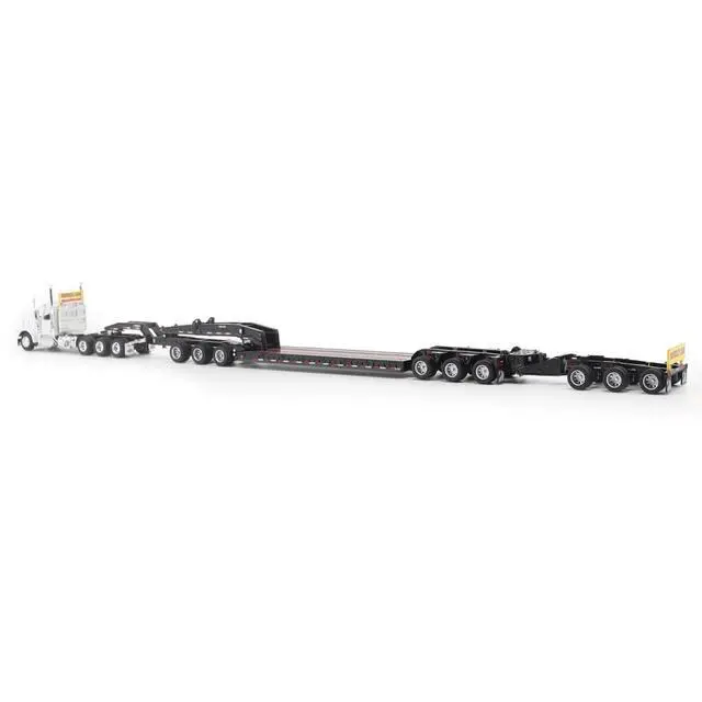 Alt view image 3 of 6 - Peterbilt 589 Tridem-Axle w/Cab and Hydraulic Detachable Trailer w/Jeep & Booster White 1/64 Diecast Model by Diecast Masters