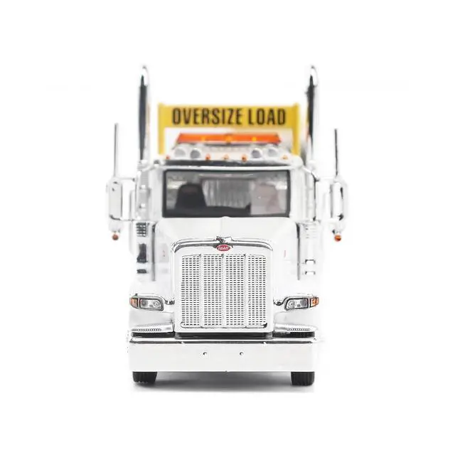 Alt view image 5 of 6 - Peterbilt 589 Tridem-Axle w/Cab and Hydraulic Detachable Trailer w/Jeep & Booster White 1/64 Diecast Model by Diecast Masters