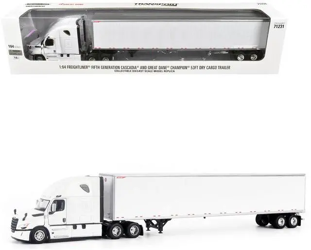 Main image of 2025 Freightliner Cascadia Gen-5 Tractor w/Sleeper & Great Dane Trailer Winter White 1/64 Diecast Model by Diecast Masters