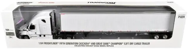 Alt view image 7 of 7 - 2025 Freightliner Cascadia Gen-5 Tractor w/Sleeper & Great Dane Trailer Winter White 1/64 Diecast Model by Diecast Masters
