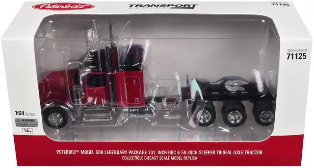Alt view image 6 of 6 - Peterbilt 589 Tridem-Axle Legendary Package Tractor with 58" Sleeper Legendary Red 1/64 Diecast Model by Diecast Masters