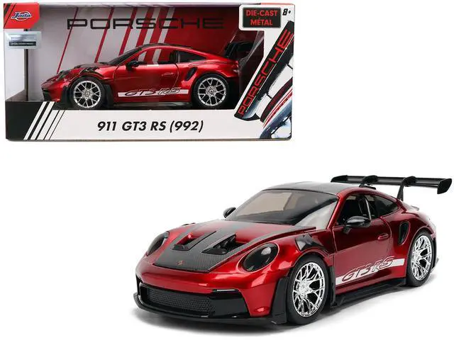 Main image of Porsche 911 (992) GT3 RS Red Chrome with Carbon Top and Hood Stripes "Hyper-Spec" Series 1/24 Diecast Model Car by Jada