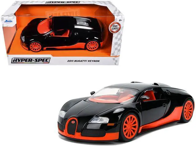 Main image of 2011 Bugatti Veyron Black with Orange Accents and Orange Interior "Hyper-Spec" Series 1/24 Diecast Model Car by Jada