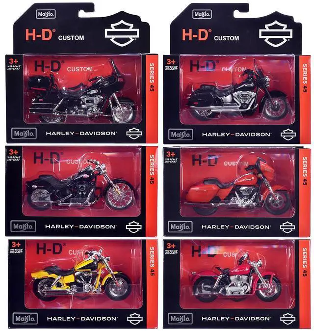 Main image of Harley-Davidson Motorcycles 6 piece Set Series 45 1/18 Diecast Motorcycle Models by Maisto