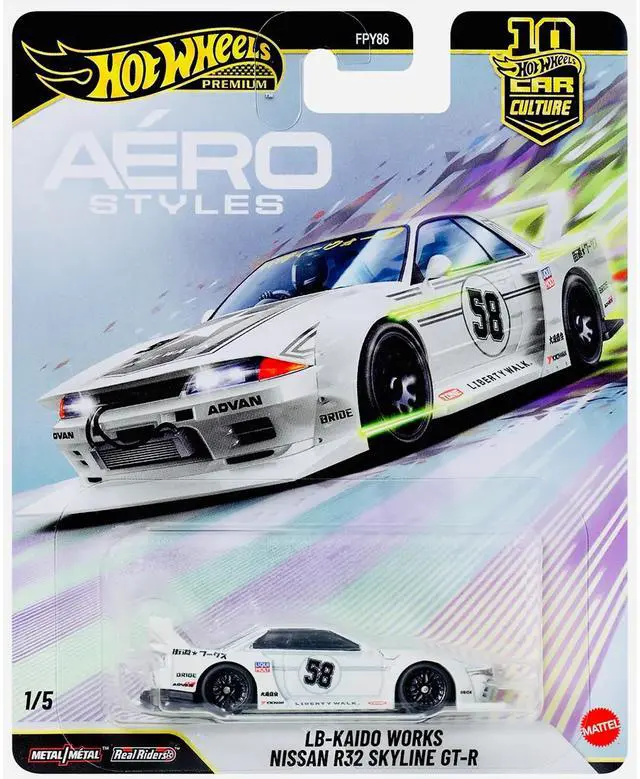 Main image of Nissan Skyline GT-R (R32) LB-Kaido Works RHD #58 White with Gray Stripes "Aero Styles" Series Diecast Model Car by Hot Wheels