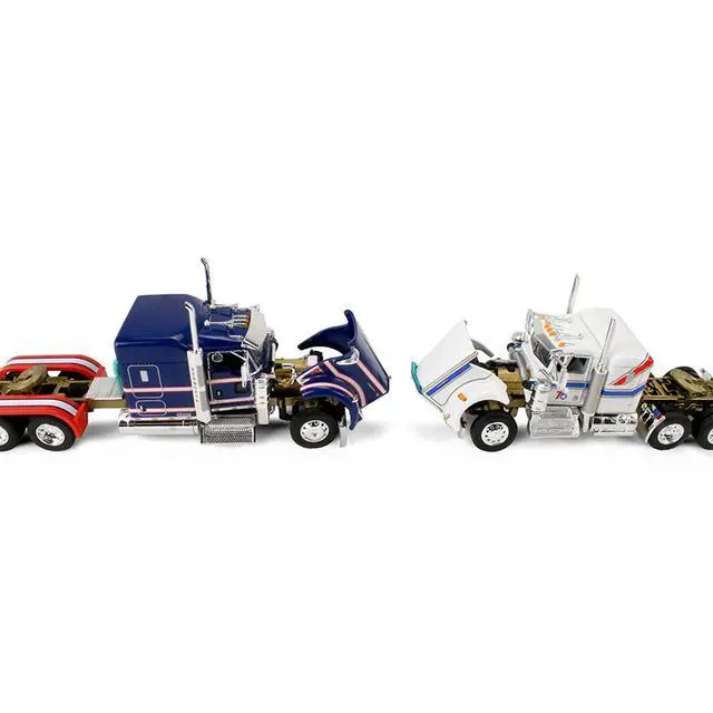Alt view image 2 of 6 - Kenworth W900L w/72" Aerocab Sleeper Blue w/White & Trailer w/W900A Load White w/Blue & Red 1/64 Diecast Model by DCP/First Gear