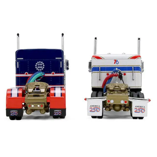 Alt view image 4 of 6 - Kenworth W900L w/72" Aerocab Sleeper Blue w/White & Trailer w/W900A Load White w/Blue & Red 1/64 Diecast Model by DCP/First Gear